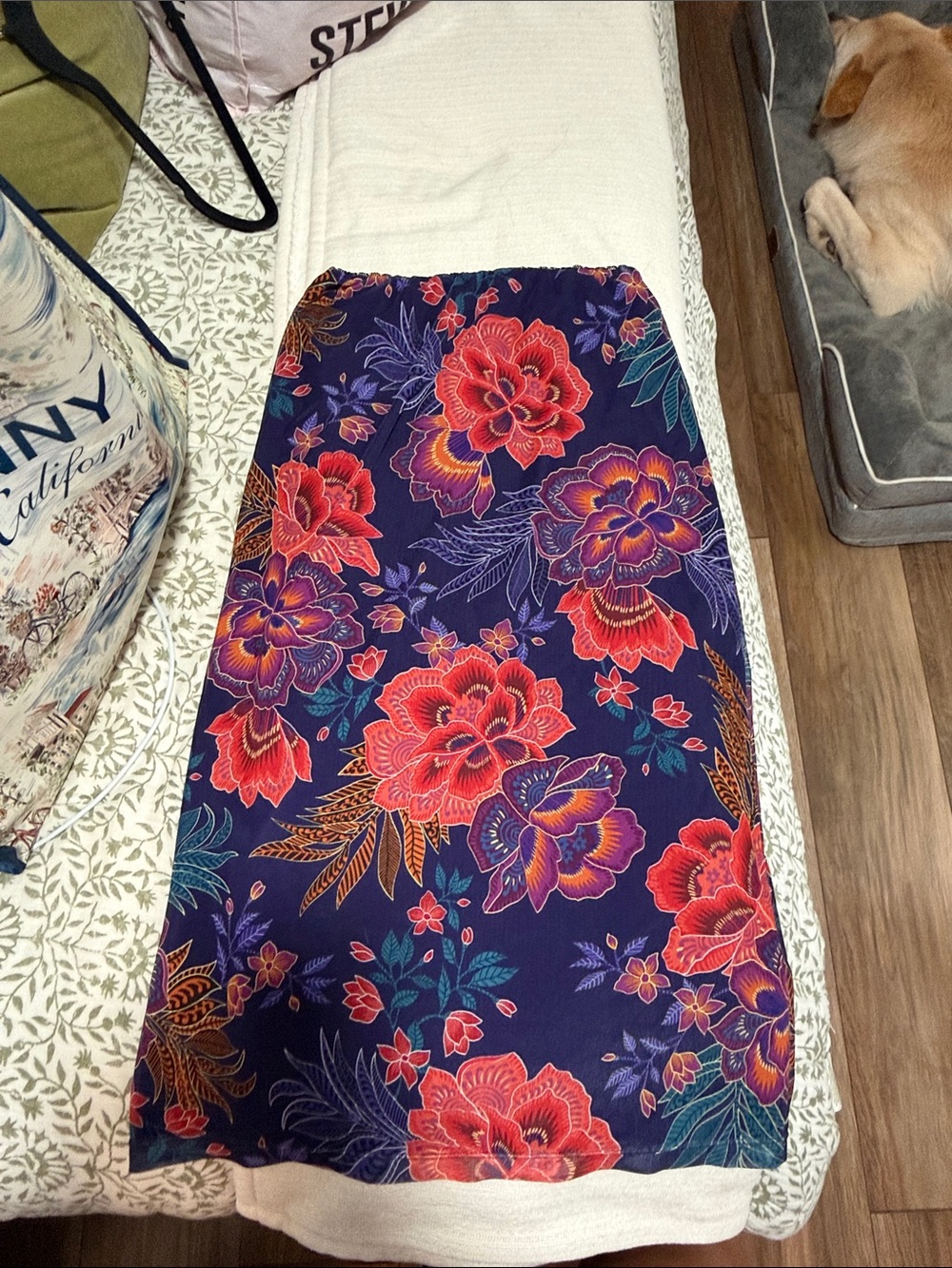 Johnny Was Purple Midi Skirt with Red & Pink Floral Print
